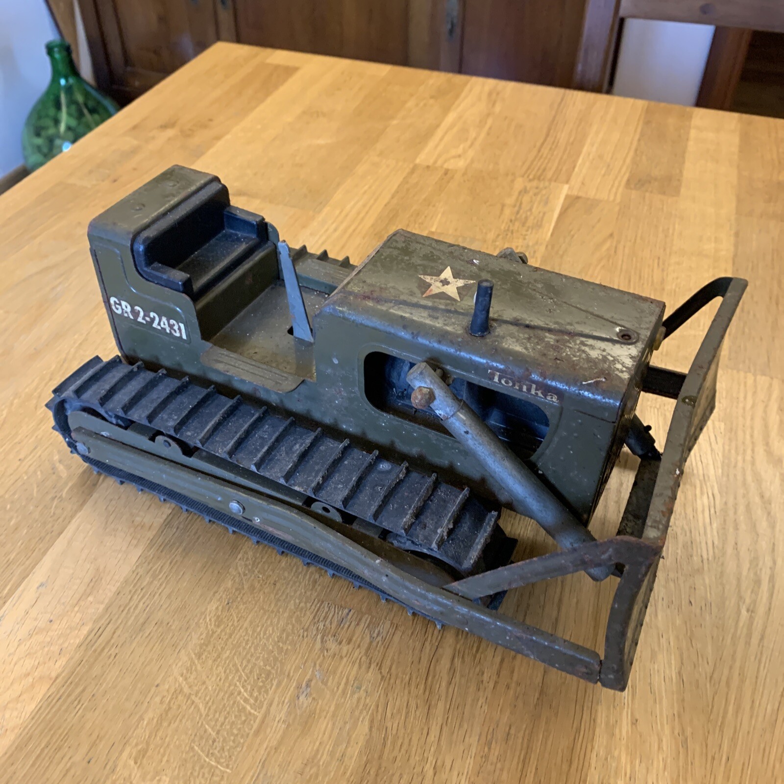 VINTAGE TONKA GR 2-2431 Verde Militare Bulldozer GRANDE 12″ Anni 60