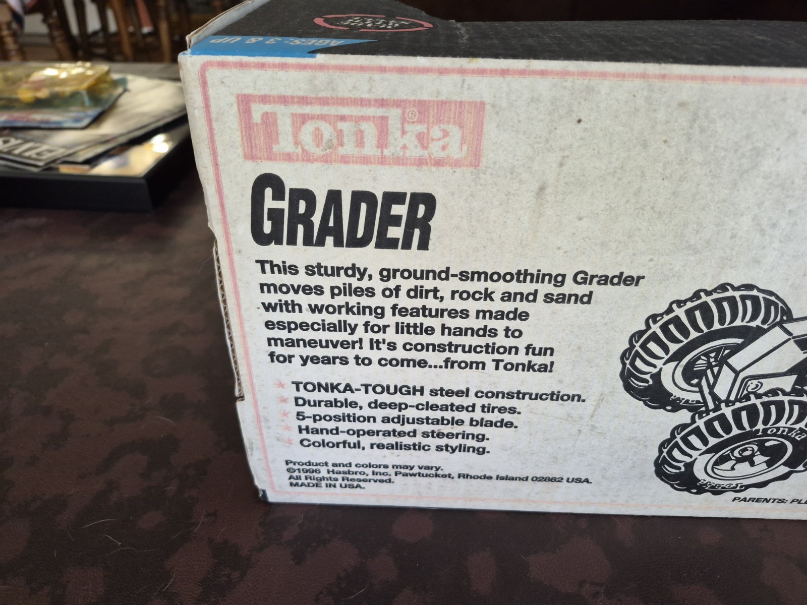 Tonka Yellow Metal Pressed Steel Road Grader Tractor 18” Construction Vehicle