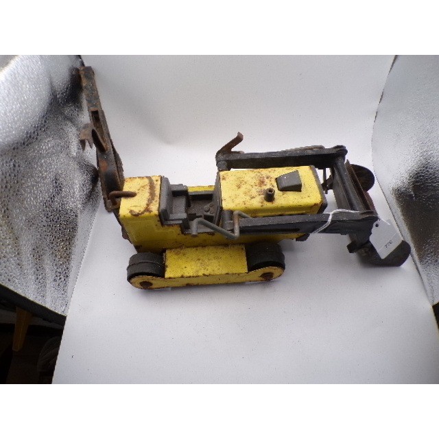 Vintage Yellow Pressed Steel Construction Toy Excavator Tractor Crawler