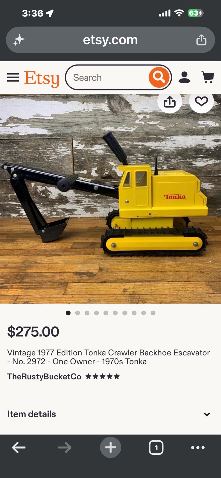 Vintage Tonka 43072 Hydraulic Excavator Crawler Pressed Steel Toy USA 1970s