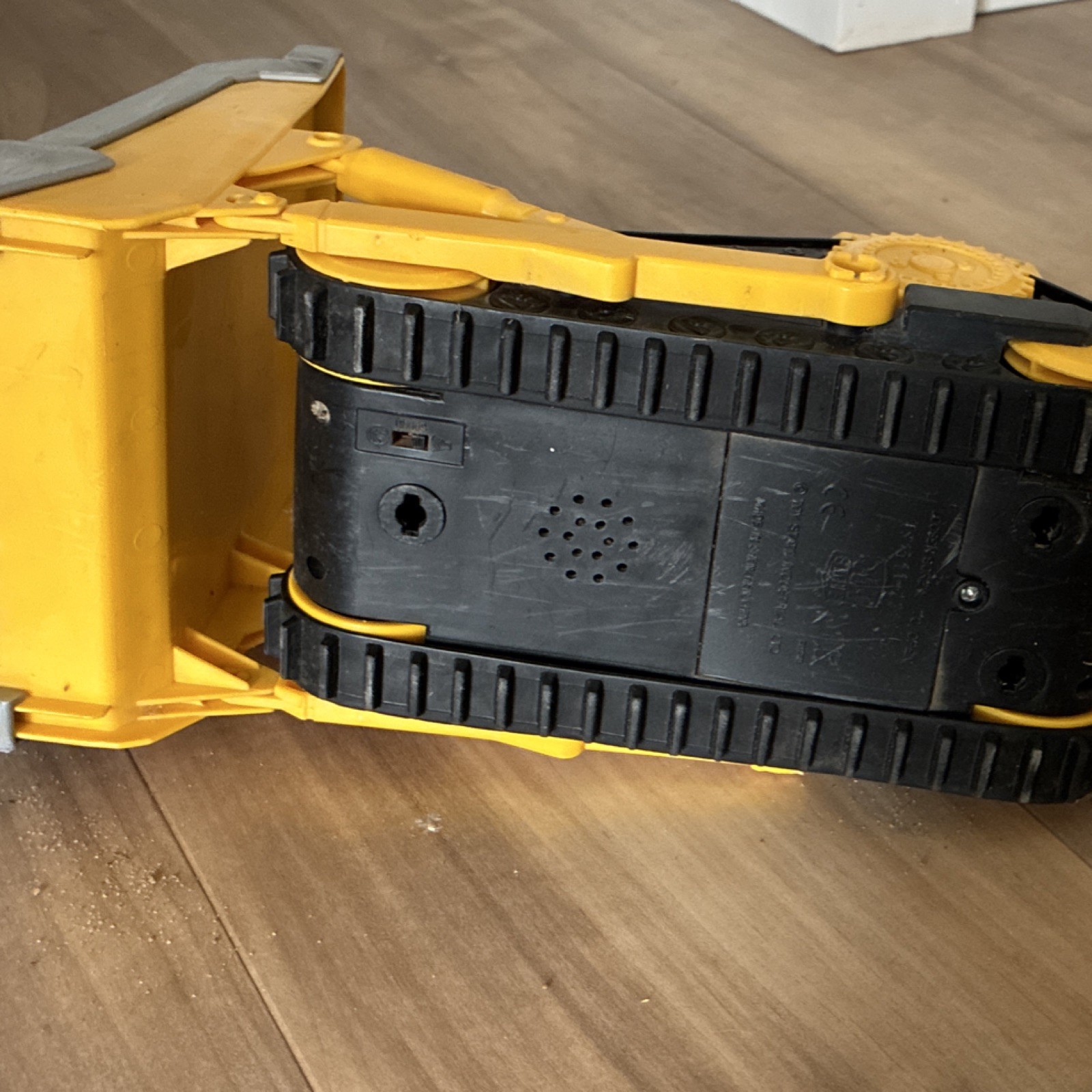 Yellow/Black/Gray Plastic Toy Bulldozer Construction Vehicle with Tracks & Blade