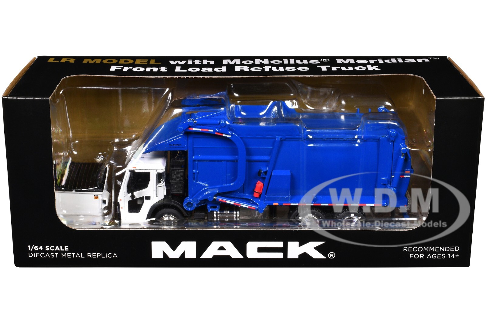 MACK LR GARBAGE TRUCK FRONT LOADER & BIN WHITE/BLUE 1/64 BY FIRST GEAR 60-1797