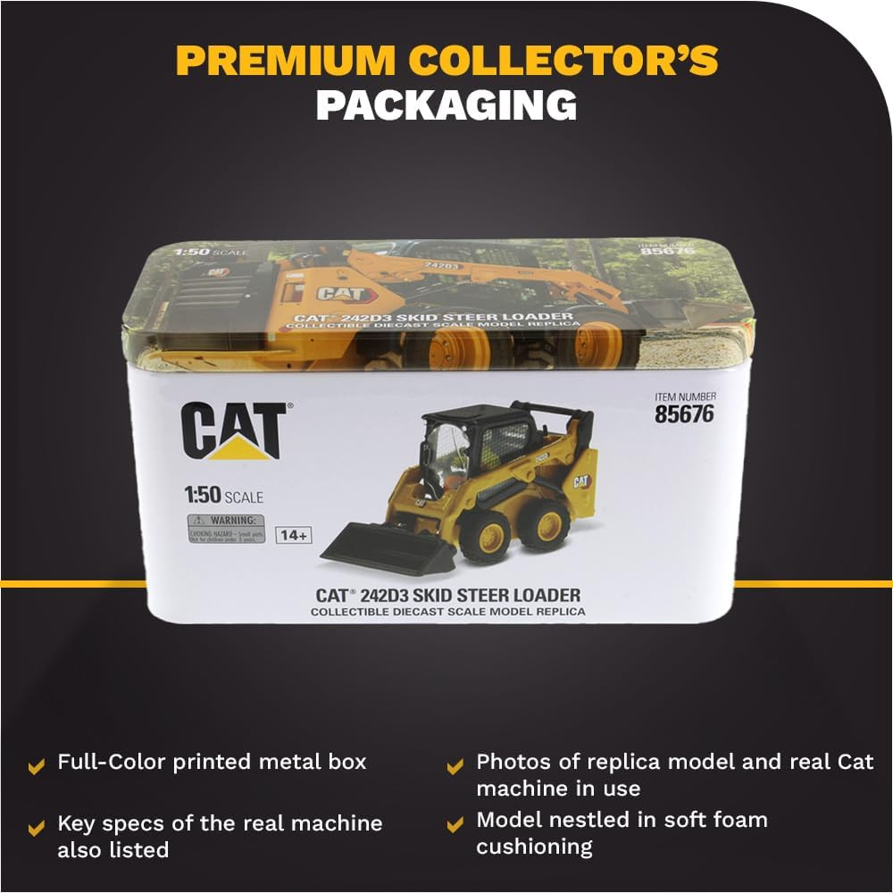 1:50 Caterpillar 242D3 Skid Steer Loader with Attachment Accessories | High Line