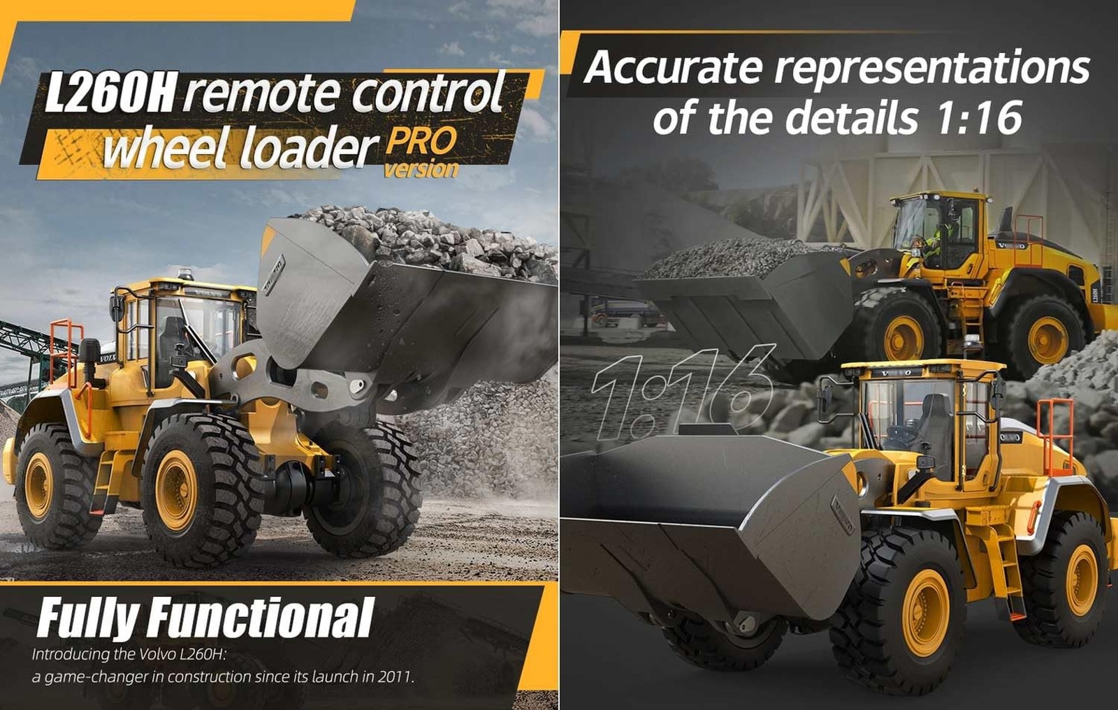 1/16 RC Loader for Adult L260H Remote Control Wheel Loader Metal Shovel & Boo…