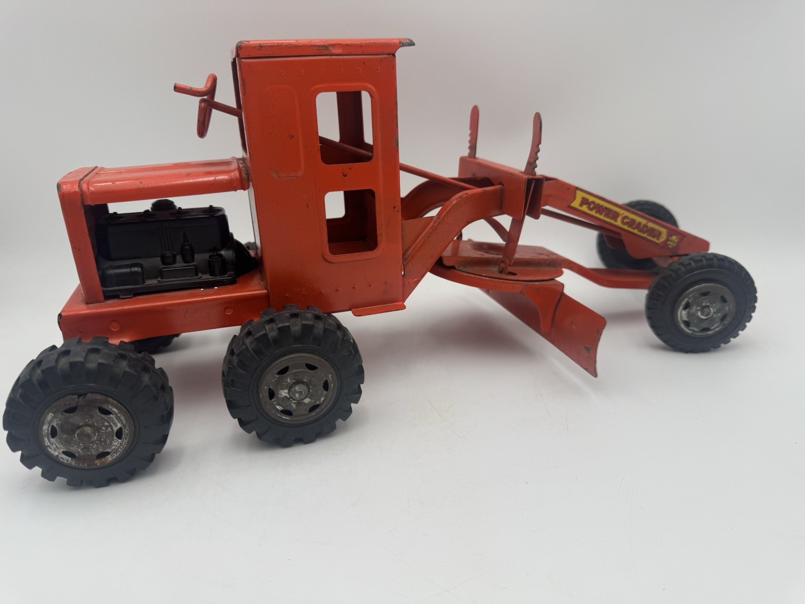 Vintage Marx 1950s Orange Lumar Power Road Grader Pressed Steel Toy USA NICE