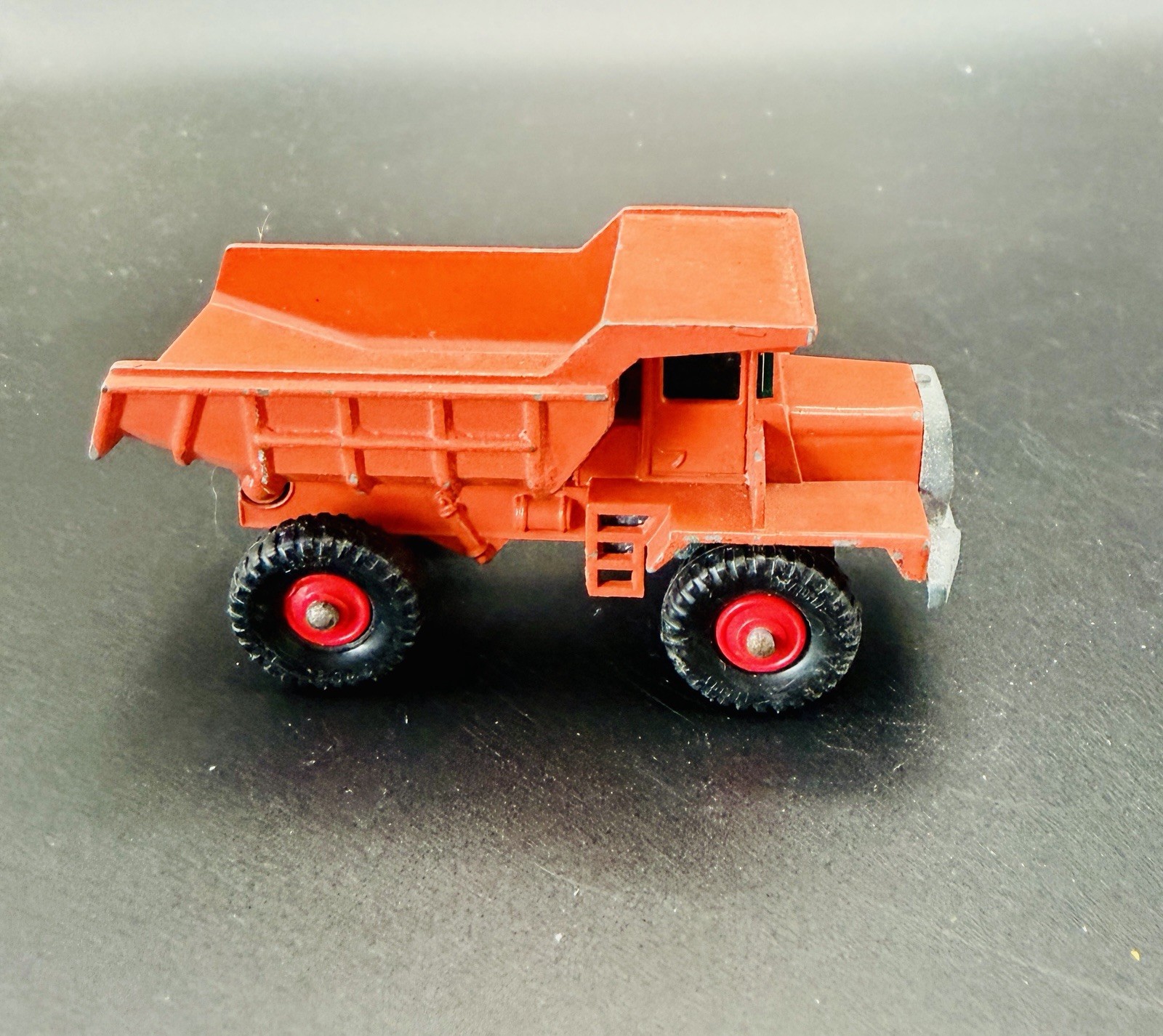 Vintage 1968 Lesney Matchbox #28 Orange Mack Dump Truck Red Hubs Diecast