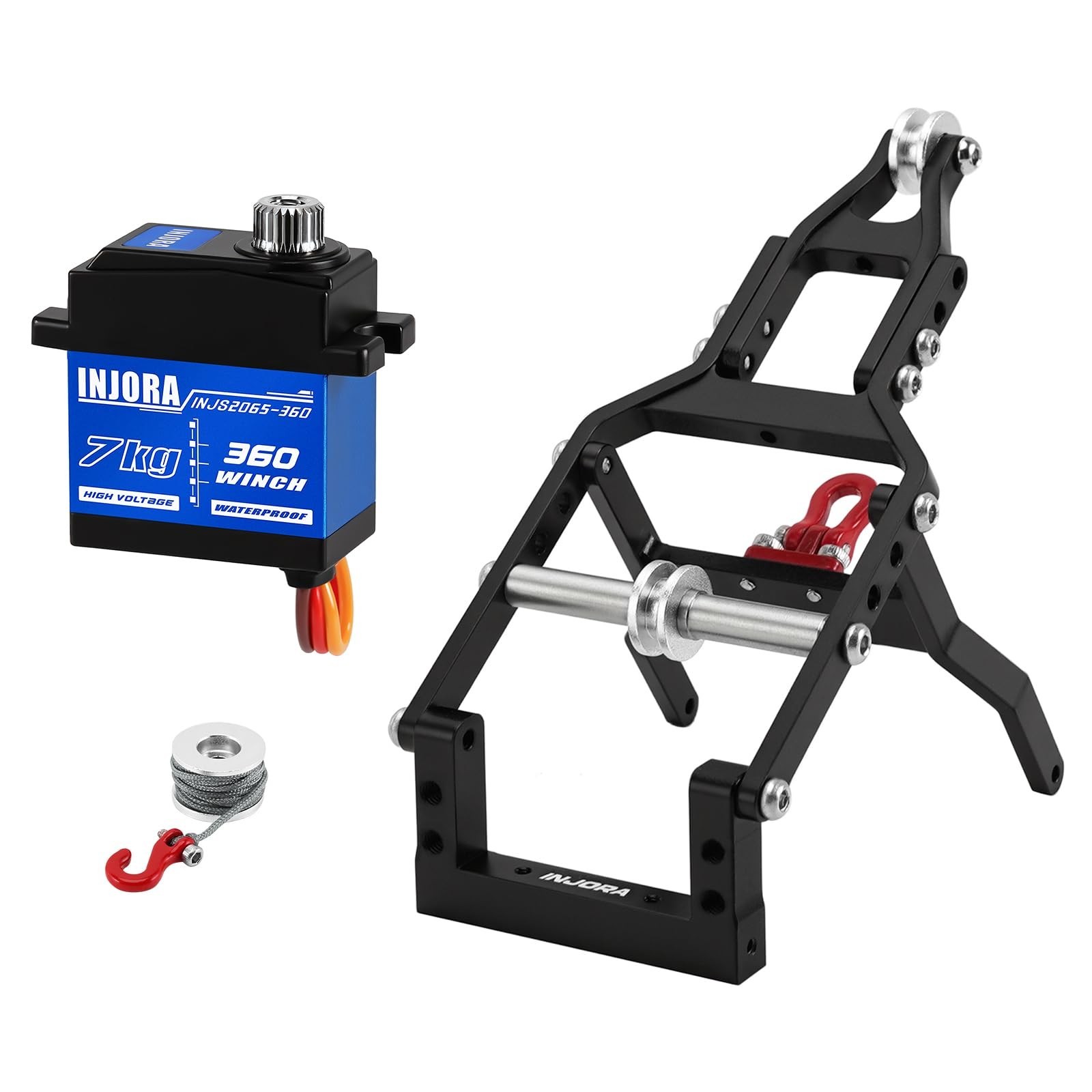 INJORA Tow Truck Crane Kit & 7KG INJS2065-360 Winch Servo for 1/24 SCX24(Black