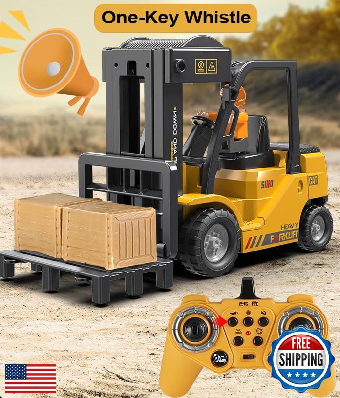 11 Channel RC Forklift – 1:24 Scale Construction Truck Toy, Yellow, 3+ Years,