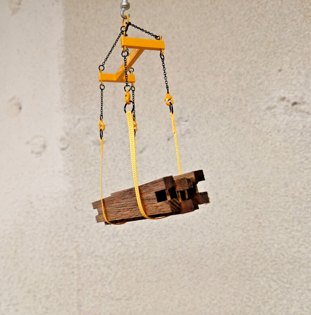 3D Print Crane I-Beam Lifting Frame w/Nylon Lift Straps In Liebherr Yellow 1/87